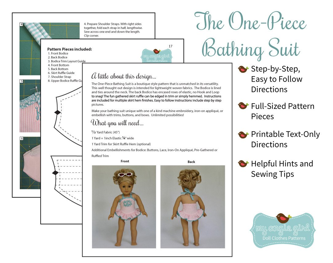 My Angie Girl 18 Inch Modern The One-Piece Bathing Suit 18" Doll Clothes Pixie Faire