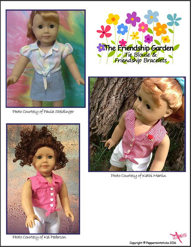 Peppermintsticks 18 Inch Modern The Friendship Garden Tie Blouse and Friendship Bracelets 18" Doll Clothes Pattern Pixie Faire