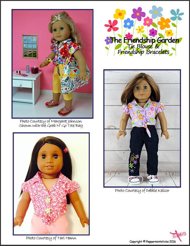 Peppermintsticks 18 Inch Modern The Friendship Garden Tie Blouse and Friendship Bracelets 18" Doll Clothes Pattern Pixie Faire