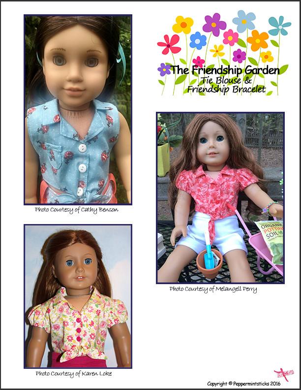 Peppermintsticks 18 Inch Modern The Friendship Garden Tie Blouse and Friendship Bracelets 18" Doll Clothes Pattern Pixie Faire