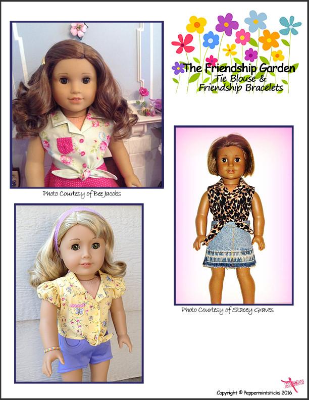 Peppermintsticks 18 Inch Modern The Friendship Garden Tie Blouse and Friendship Bracelets 18" Doll Clothes Pattern Pixie Faire