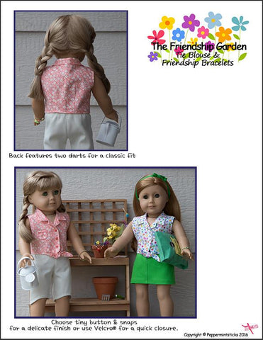 Peppermintsticks 18 Inch Modern The Friendship Garden Tie Blouse and Friendship Bracelets 18" Doll Clothes Pattern Pixie Faire