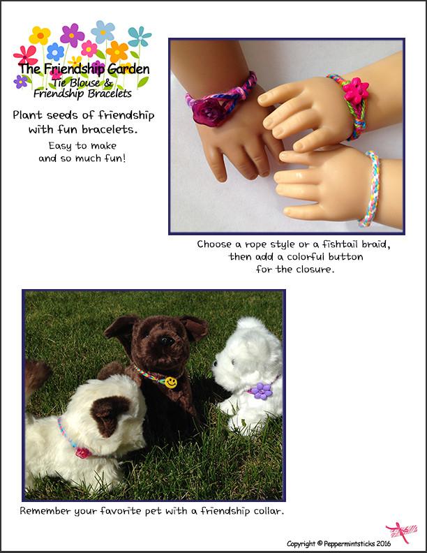 Peppermintsticks 18 Inch Modern The Friendship Garden Tie Blouse and Friendship Bracelets 18" Doll Clothes Pattern Pixie Faire