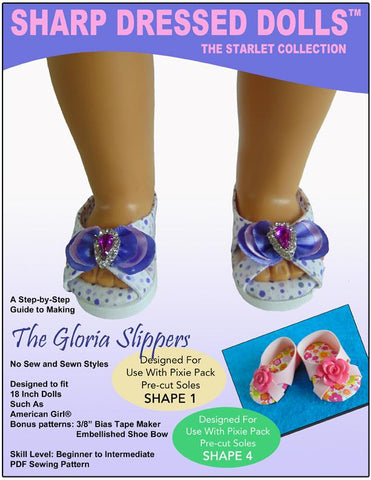 Sharp Dressed Dolls Shoes The Gloria Slippers 18" Doll Shoe Pattern Pixie Faire