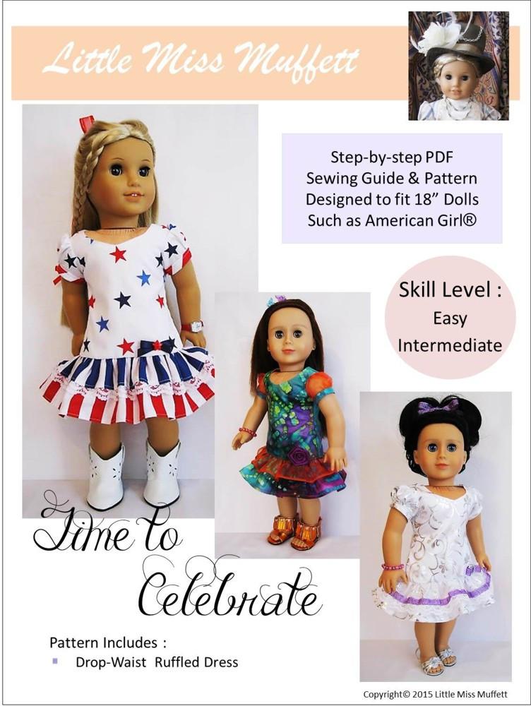 Little Miss Muffett 18 Inch Modern Time to Celebrate 18" Doll Clothes Pattern Pixie Faire