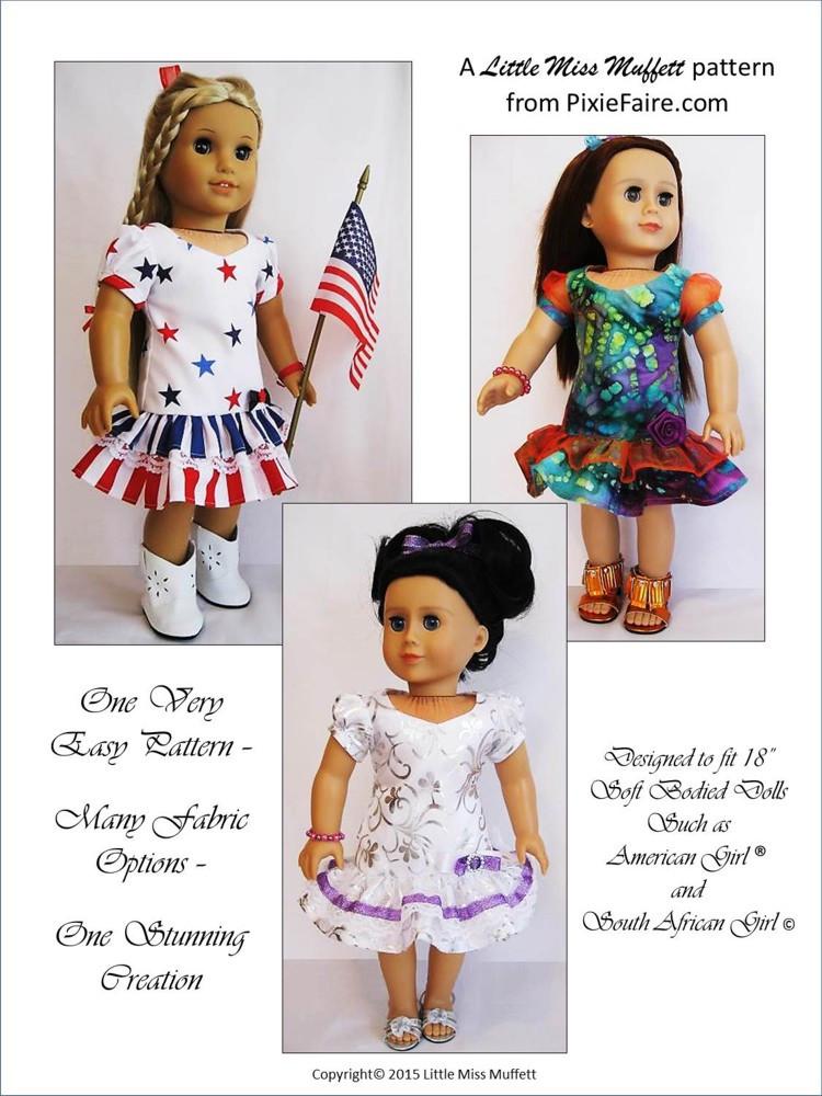 Little Miss Muffett 18 Inch Modern Time to Celebrate 18" Doll Clothes Pattern Pixie Faire