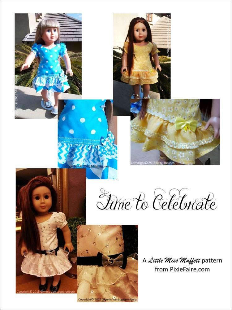 Little Miss Muffett 18 Inch Modern Time to Celebrate 18" Doll Clothes Pattern Pixie Faire