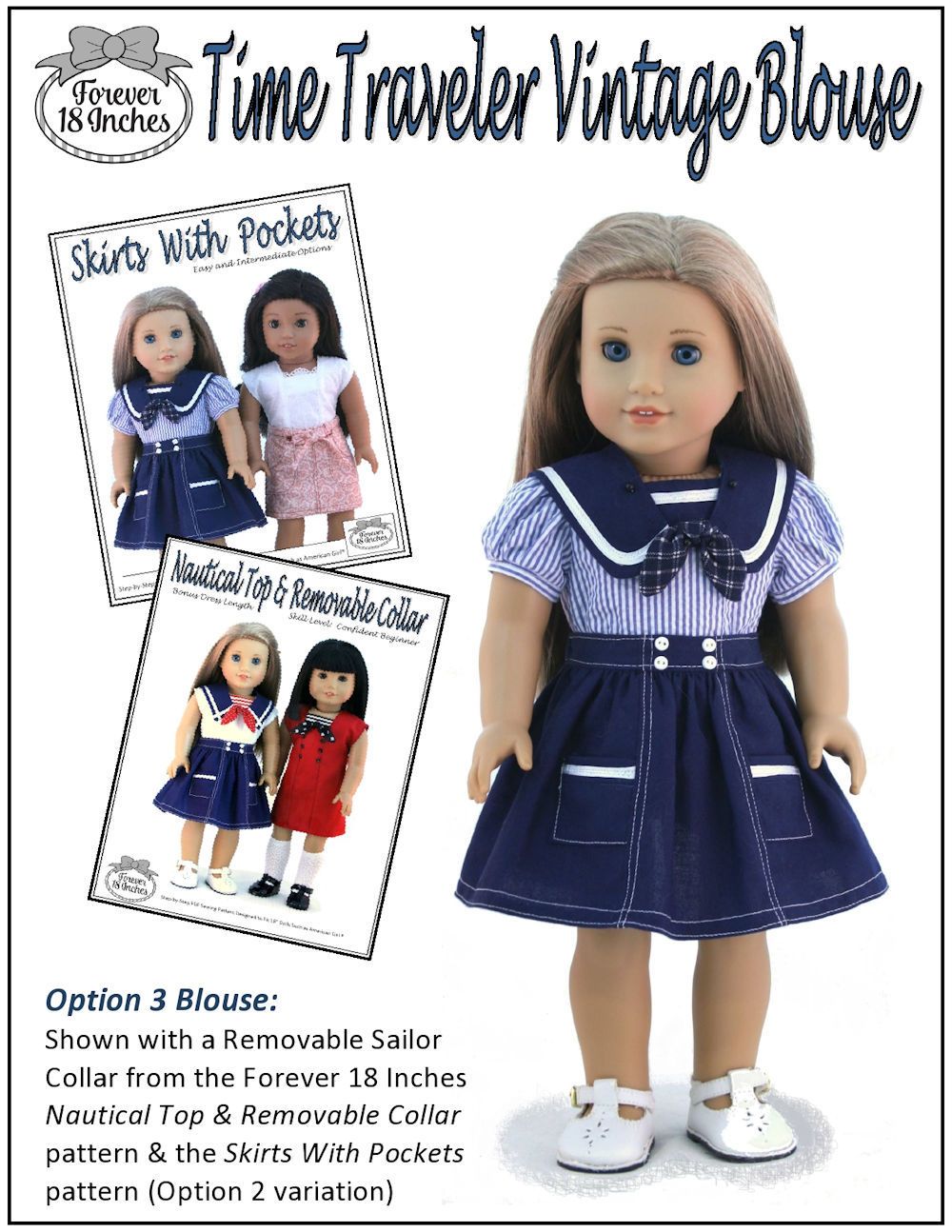 Forever 18 Inches 18 Inch Historical Time Traveler Vintage Blouse 18" Doll Clothes Pattern Pixie Faire