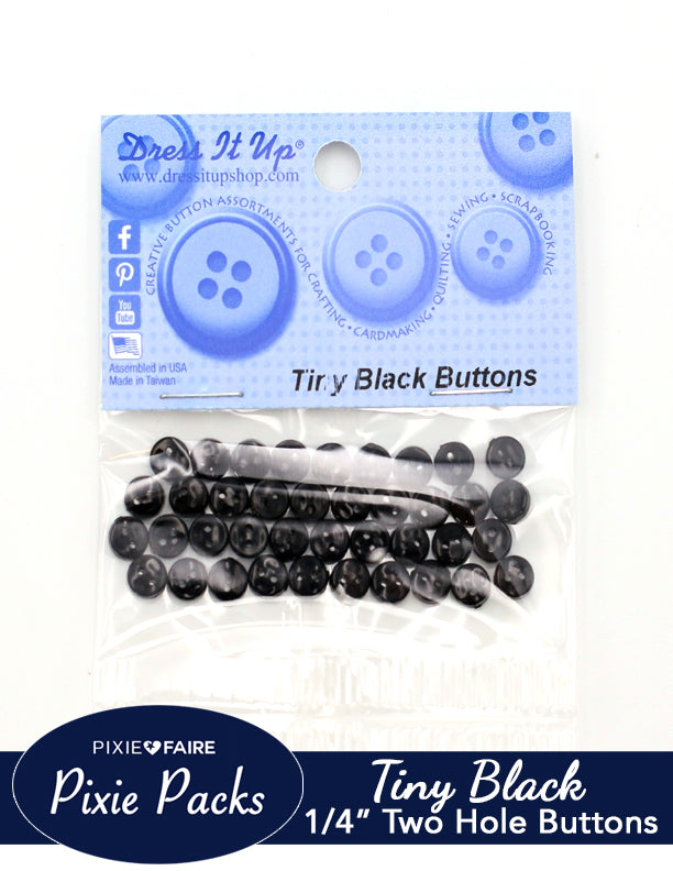 Pixie Faire Pixie Packs Dress It Up Tiny Black Buttons 1/4" or 6mm Pixie Faire