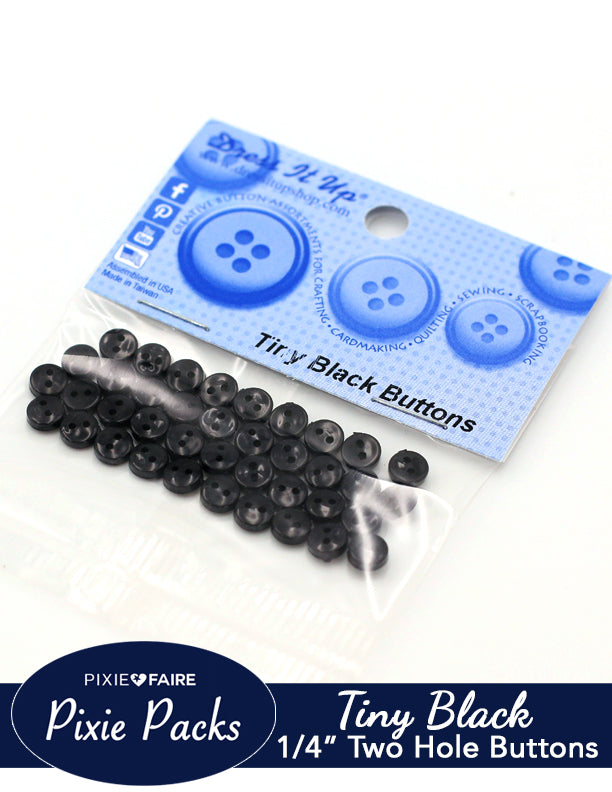 Pixie Faire Pixie Packs Dress It Up Tiny Black Buttons 1/4" or 6mm Pixie Faire