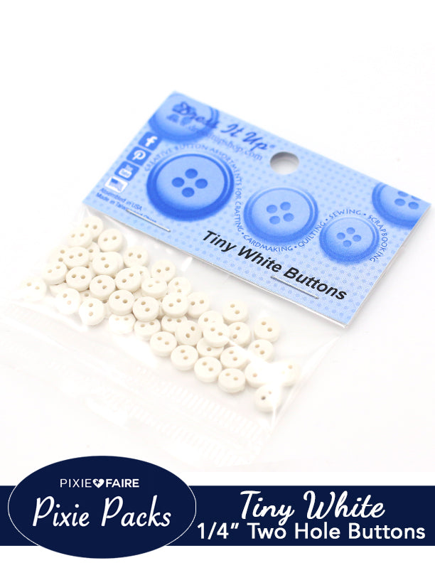 Pixie Faire Pixie Packs Dress It Up Tiny White Buttons 1/4" or 6mm Pixie Faire