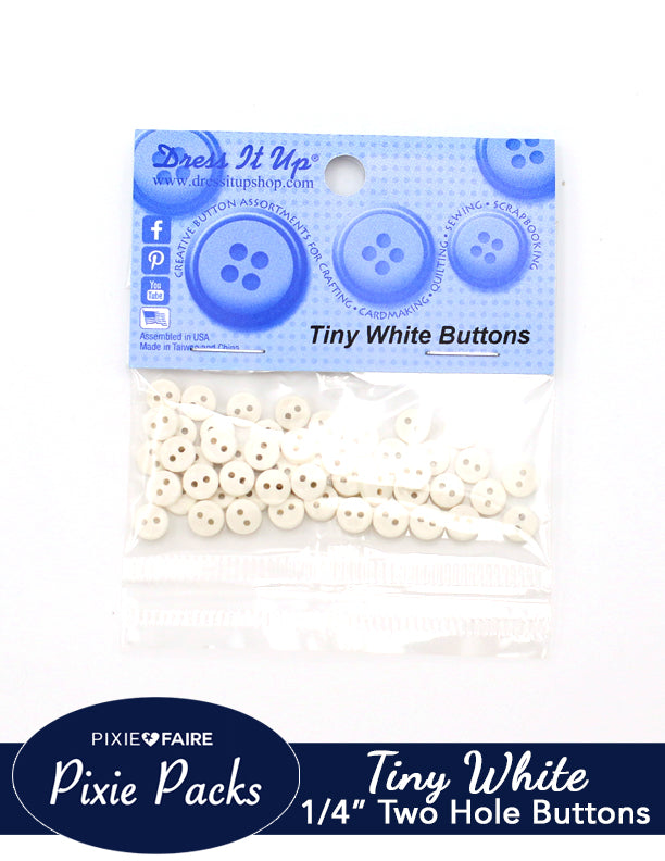 Pixie Faire Pixie Packs Dress It Up Tiny White Buttons 1/4" or 6mm Pixie Faire