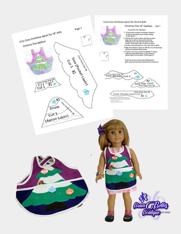 Brambelles boutique 18 Inch Modern Criss Cross Christmas Apron 18" Doll Accessories Pattern Pixie Faire