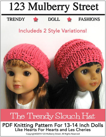 123 Mulberry Street Knitting Trendy Slouch Hat Knitting Pattern for Les Cheries and Hearts for Hearts Girls Dolls Pixie Faire