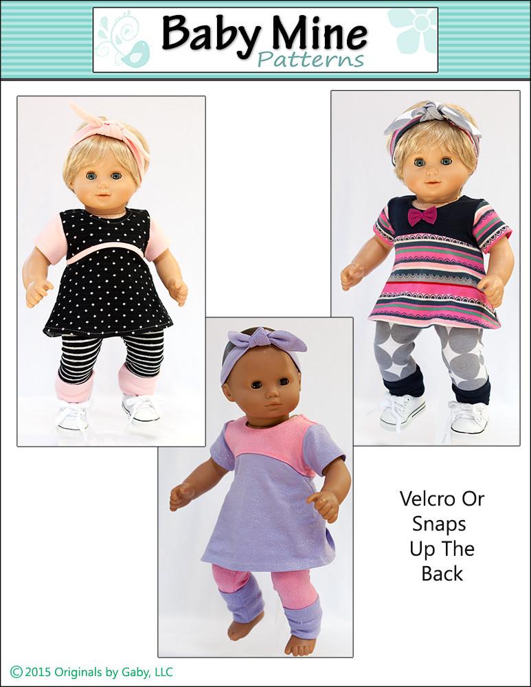 Baby Mine Bitty Baby/Twin Tri-City Knit Dress & Circle Leggings 15" Baby Doll Clothes Pattern Pixie Faire