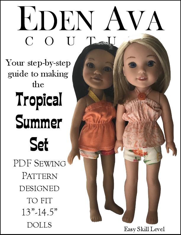 Eden Ava WellieWishers Tropical Summer Set 14.5" Doll Clothes Pattern Pixie Faire