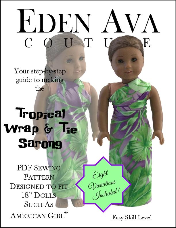 Eden Ava 18 Inch Modern Tropical Wrap and Tie Sarong Dress 18" Doll Clothes Pattern Pixie Faire