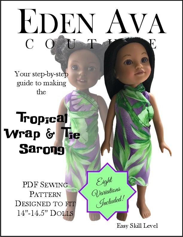 Eden Ava WellieWishers Tropical Wrap & Tie Sarong Dress 14-14.5" Doll Clothes Pattern Pixie Faire