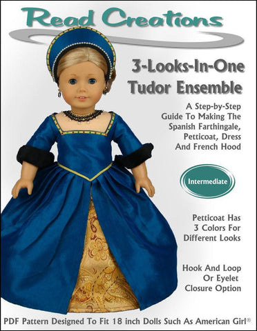 Read Creations 18 Inch Historical 3 Looks-In-One Tudor Ensemble 18" Doll Clothes Pattern Pixie Faire