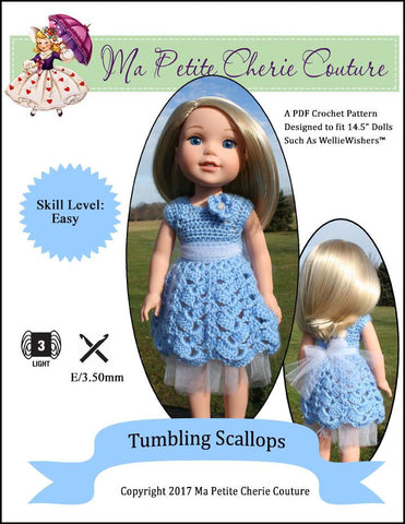 Mon Petite Cherie Couture WellieWishers Tumbling Scallops 14.5" Doll Clothes Crochet Pattern Pixie Faire