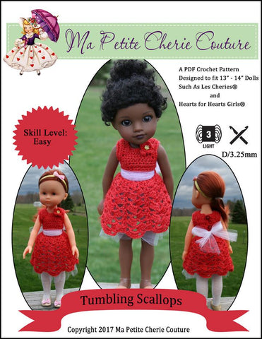 Mon Petite Cherie Couture H4H/Les Cheries Tumbling Scallops 13-14" Doll Clothes Crochet Pattern Pixie Faire
