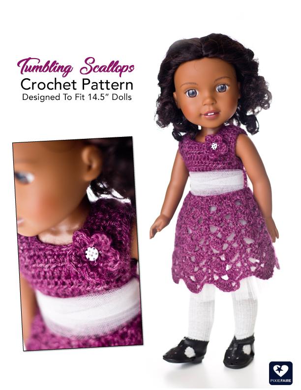 Mon Petite Cherie Couture WellieWishers Tumbling Scallops 14.5" Doll Clothes Crochet Pattern Pixie Faire