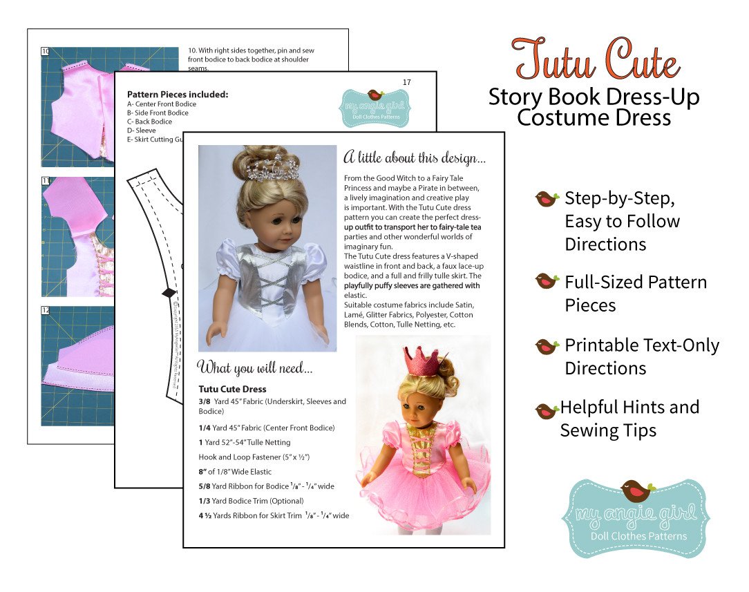 My Angie Girl 18 Inch Modern Tutu Cute Story Book Dress-Up Costume Dress 18" Doll Clothes Pixie Faire