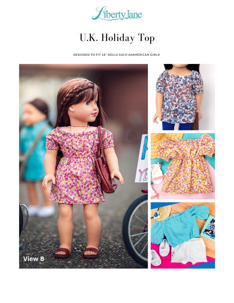 Liberty Jane 18 Inch Modern UK Holiday Top and Dress 18" Doll Clothes Pattern Pixie Faire