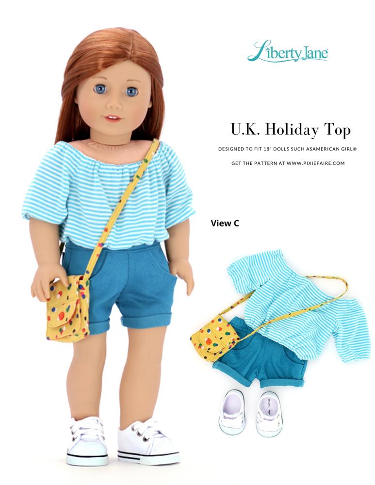 Liberty Jane 18 Inch Modern UK Holiday Top and Dress 18" Doll Clothes Pattern Pixie Faire