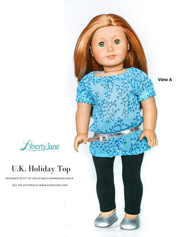 Liberty Jane 18 Inch Modern UK Holiday Top and Dress 18" Doll Clothes Pattern Pixie Faire