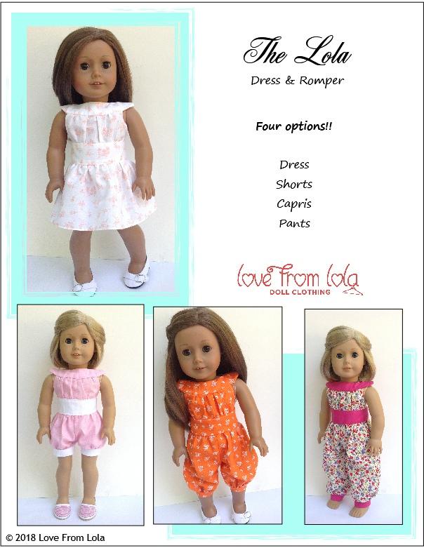 Love From Lola 18 Inch Modern The Lola Dress and Romper 18" Doll Clothes Pattern Pixie Faire