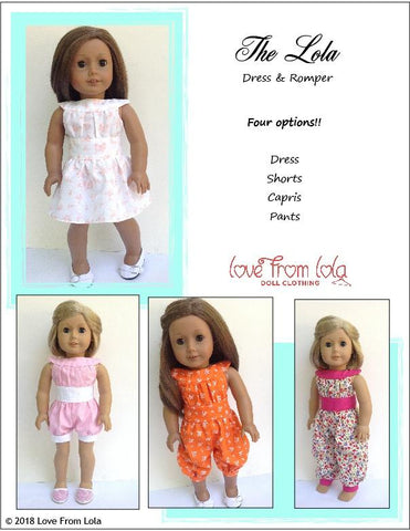 Love From Lola 18 Inch Modern The Lola Dress and Romper 18" Doll Clothes Pattern Pixie Faire