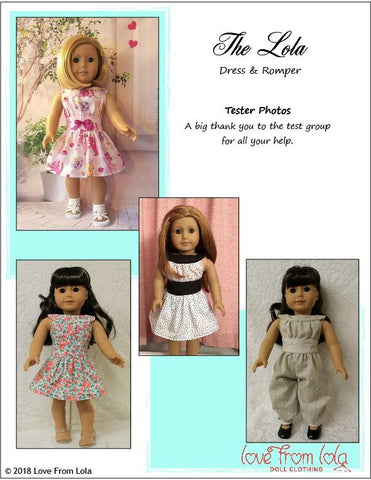 Love From Lola 18 Inch Modern The Lola Dress and Romper 18" Doll Clothes Pattern Pixie Faire