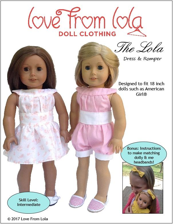 Love From Lola 18 Inch Modern The Lola Dress and Romper 18" Doll Clothes Pattern Pixie Faire