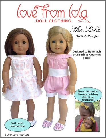 Love From Lola 18 Inch Modern The Lola Dress and Romper 18" Doll Clothes Pattern Pixie Faire