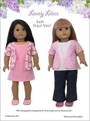 Lovely Lilacs 18 Inch Modern Easy Half Vest Dress or Shirt 18" Doll Clothes Pattern Pixie Faire