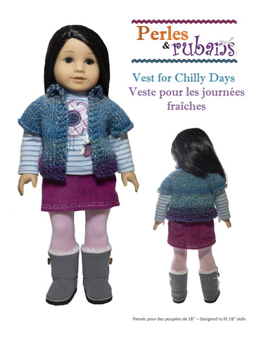 Perles & Rubans Knitting Vest for Chilly Days 18" Doll Clothes Knitting Pattern Pixie Faire