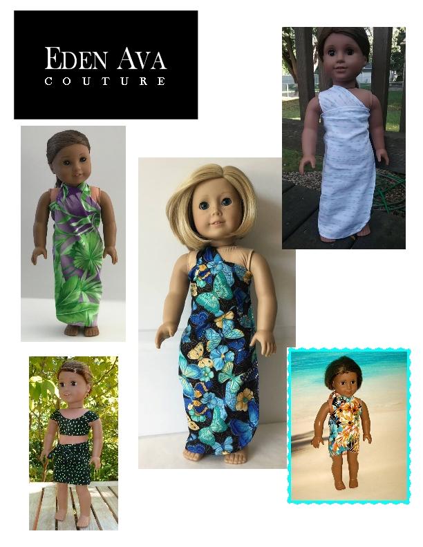 Eden Ava 18 Inch Modern Tropical Wrap and Tie Sarong Dress 18" Doll Clothes Pattern Pixie Faire
