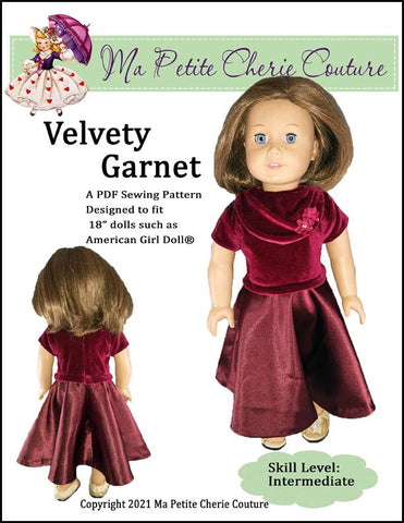 Mon Petite Cherie Couture 18 Inch Modern Velvety Garnet 18" Doll Clothes Pattern Pixie Faire