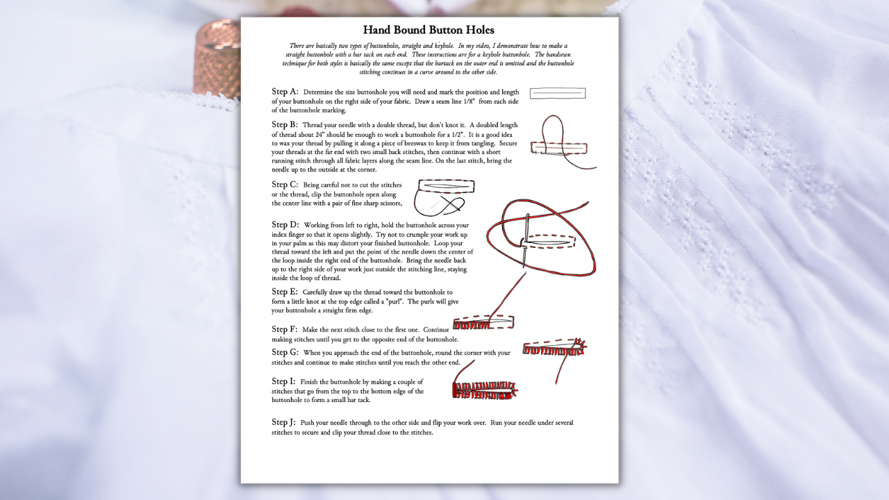 SWC Classes SWC Hand Sewn Keyhole Buttonhole Instructions Pixie Faire