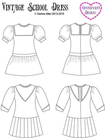 Genniewren 18 Inch Historical Vintage School Dress 18" Doll Clothes Pattern Pixie Faire