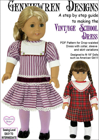 Genniewren 18 Inch Historical Vintage School Dress 18" Doll Clothes Pattern Pixie Faire