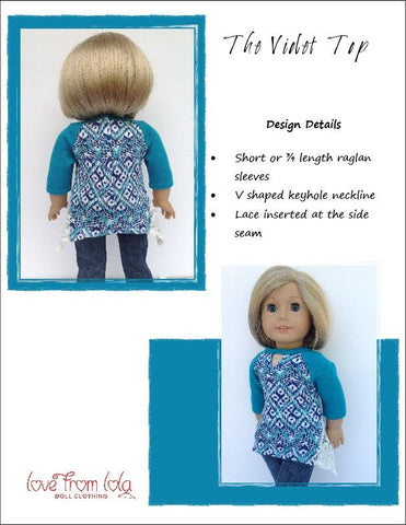 Love From Lola 18 Inch Modern The Violet Top 18" Doll Clothes Pattern Pixie Faire