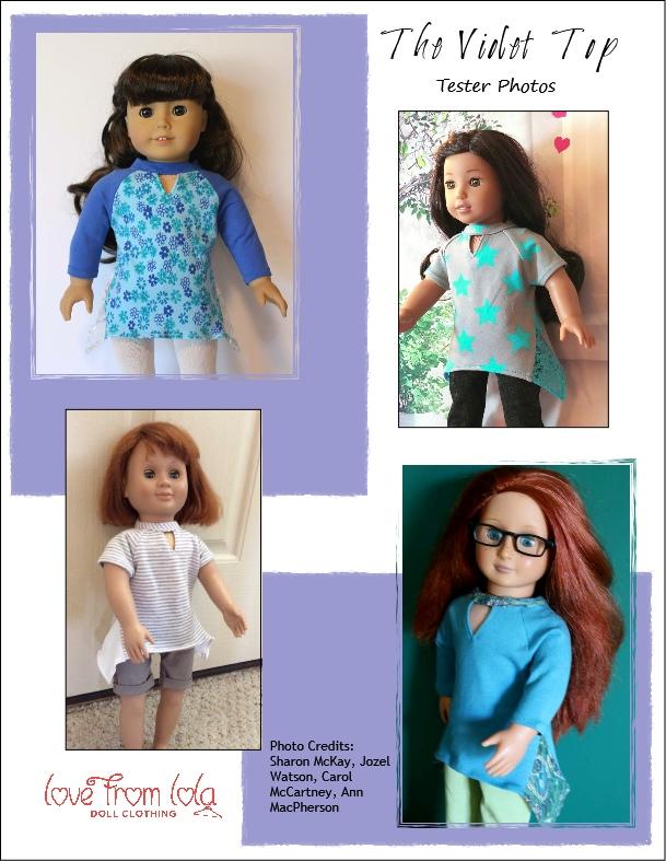 Love From Lola 18 Inch Modern The Violet Top 18" Doll Clothes Pattern Pixie Faire
