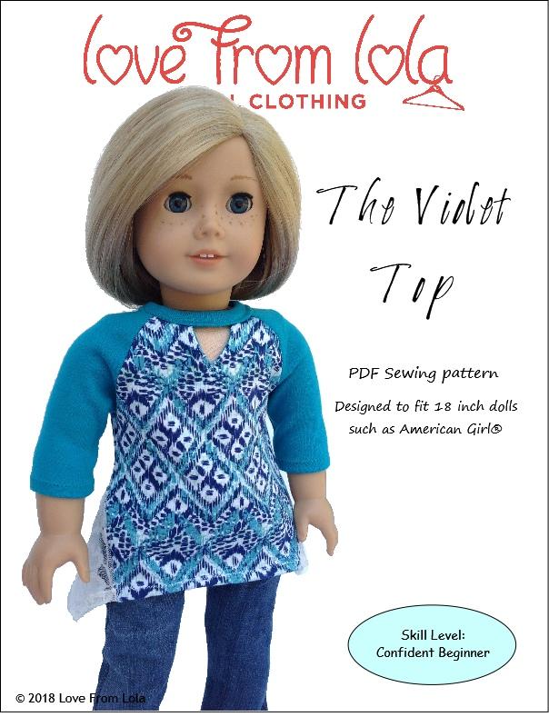 Love From Lola 18 Inch Modern The Violet Top 18" Doll Clothes Pattern Pixie Faire