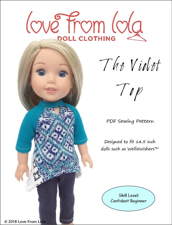 Love From Lola WellieWishers Violet Top 14.5" Doll Clothes Pattern Pixie Faire