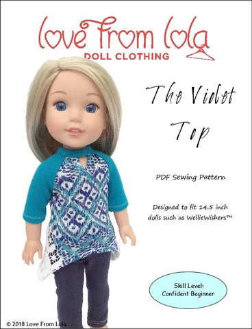 Love From Lola WellieWishers Violet Top 14.5" Doll Clothes Pattern Pixie Faire