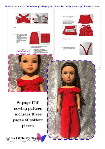 JD's Little Boutique WellieWishers Vivian Dress 14" - 14.5" Doll Clothes Pattern Pixie Faire