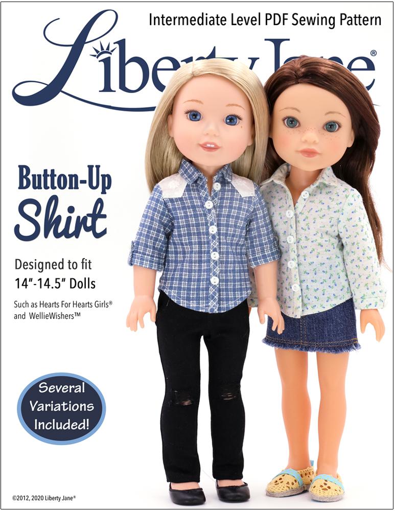 Liberty Jane WellieWishers Button Up Shirt 14 - 14.5 inch Doll Clothes Pattern Pixie Faire