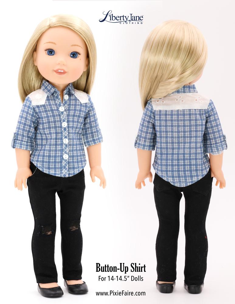 Liberty Jane WellieWishers Button Up Shirt 14 - 14.5 inch Doll Clothes Pattern Pixie Faire